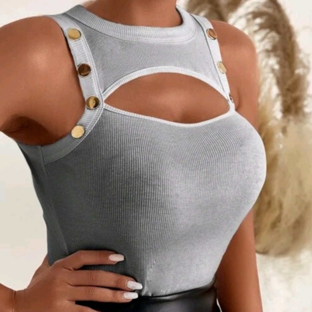 Sexy button open cut tank top